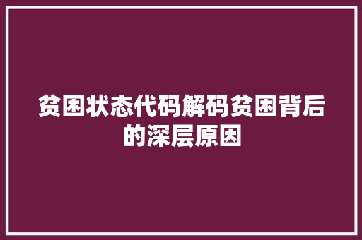 贫困状态代码解码贫困背后的深层原因