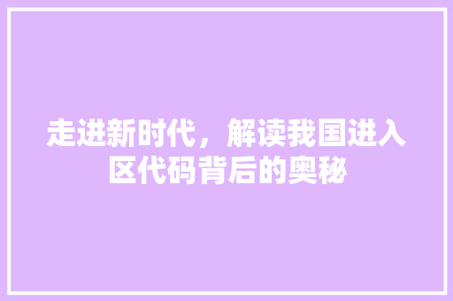 走进新时代，解读我国进入区代码背后的奥秘