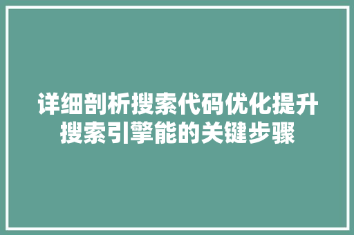 详细剖析搜索代码优化提升搜索引擎能的关键步骤