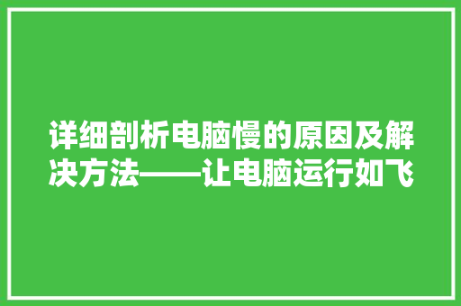 详细剖析电脑慢的原因及解决方法——让电脑运行如飞的秘密