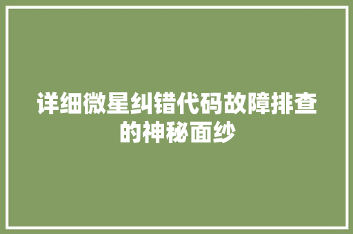 详细微星纠错代码故障排查的神秘面纱