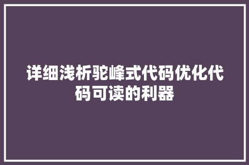 详细浅析驼峰式代码优化代码可读的利器