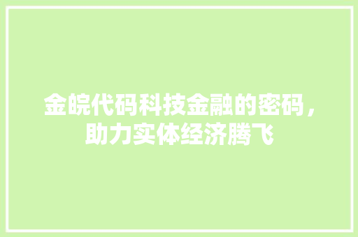金皖代码科技金融的密码，助力实体经济腾飞
