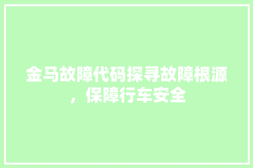 金马故障代码探寻故障根源，保障行车安全