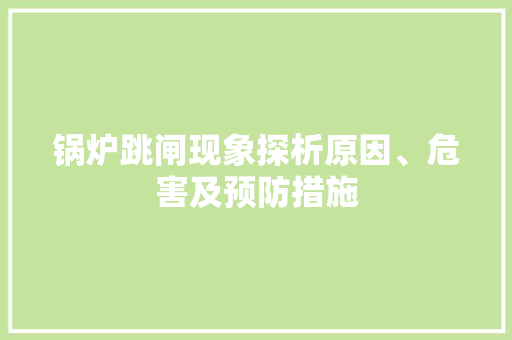 锅炉跳闸现象探析原因、危害及预防措施