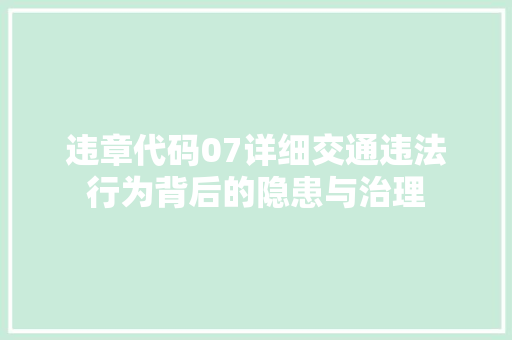 违章代码07详细交通违法行为背后的隐患与治理