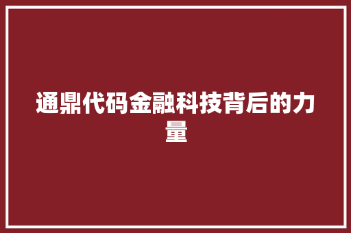 通鼎代码金融科技背后的力量