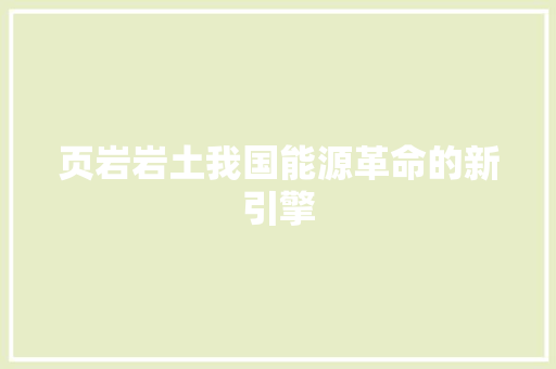 页岩岩土我国能源革命的新引擎