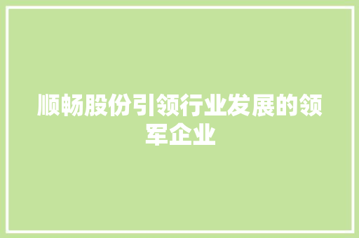 顺畅股份引领行业发展的领军企业