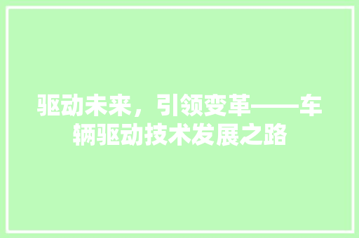驱动未来，引领变革——车辆驱动技术发展之路