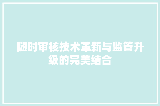 随时审核技术革新与监管升级的完美结合