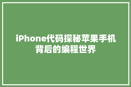 iPhone代码探秘苹果手机背后的编程世界