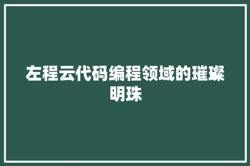 左程云代码编程领域的璀璨明珠