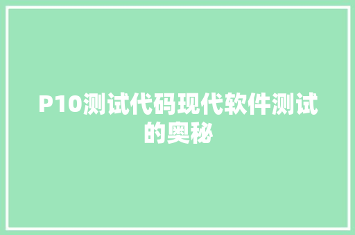 P10测试代码现代软件测试的奥秘