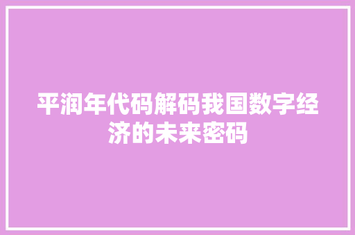 平润年代码解码我国数字经济的未来密码