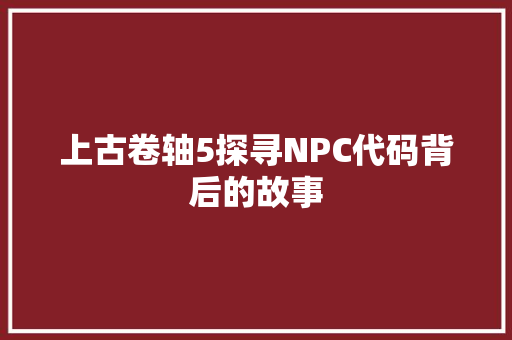 上古卷轴5探寻NPC代码背后的故事