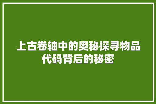 上古卷轴中的奥秘探寻物品代码背后的秘密