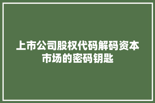 上市公司股权代码解码资本市场的密码钥匙