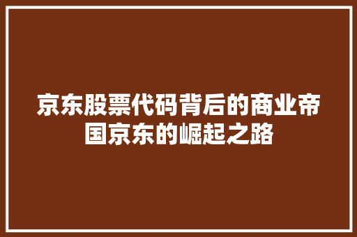 京东股票代码背后的商业帝国京东的崛起之路