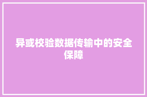 异或校验数据传输中的安全保障