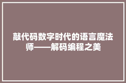 敲代码数字时代的语言魔法师——解码编程之美
