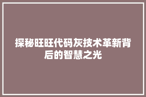 探秘旺旺代码灰技术革新背后的智慧之光