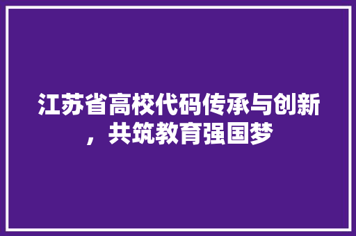 江苏省高校代码传承与创新，共筑教育强国梦