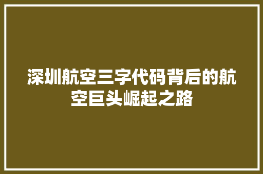 深圳航空三字代码背后的航空巨头崛起之路