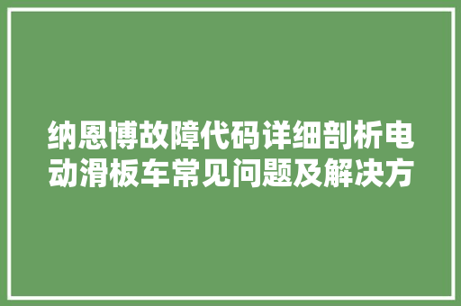 纳恩博故障代码详细剖析电动滑板车常见问题及解决方法  第1张