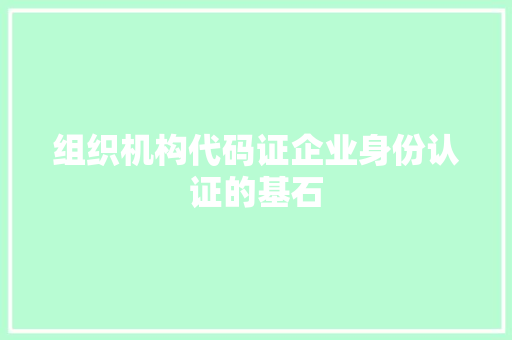 组织机构代码证企业身份认证的基石