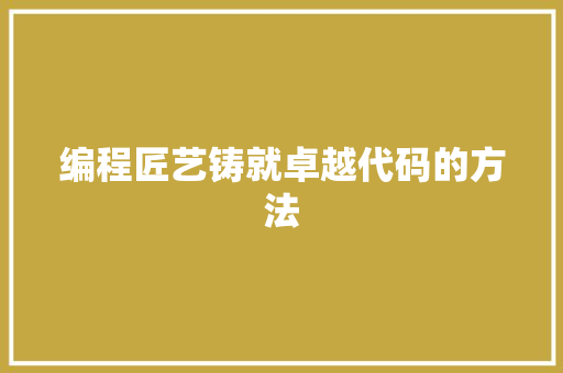 编程匠艺铸就卓越代码的方法