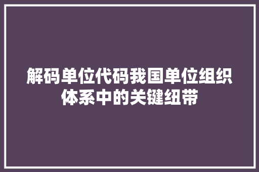解码单位代码我国单位组织体系中的关键纽带