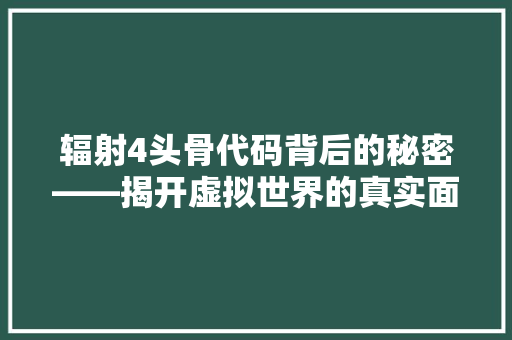 辐射4头骨代码背后的秘密——揭开虚拟世界的真实面纱