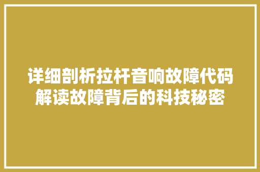 详细剖析拉杆音响故障代码解读故障背后的科技秘密