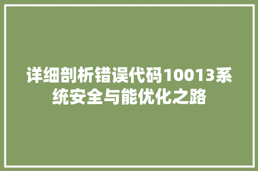 详细剖析错误代码10013系统安全与能优化之路