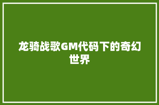 龙骑战歌GM代码下的奇幻世界