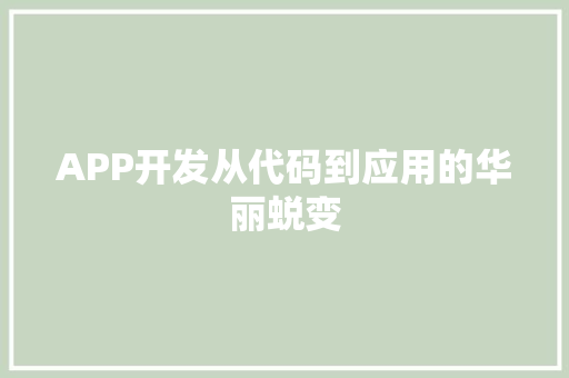 APP开发从代码到应用的华丽蜕变
