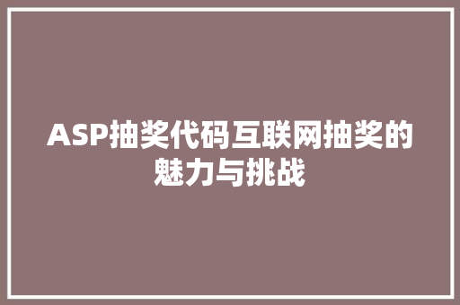 ASP抽奖代码互联网抽奖的魅力与挑战