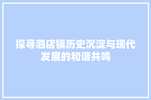 探寻泗店镇历史沉淀与现代发展的和谐共鸣
