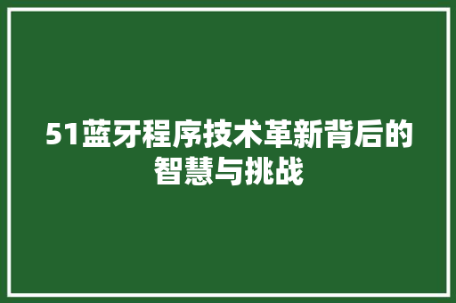 51蓝牙程序技术革新背后的智慧与挑战