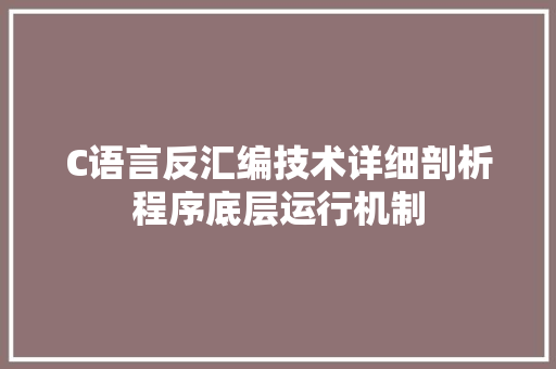 C语言反汇编技术详细剖析程序底层运行机制