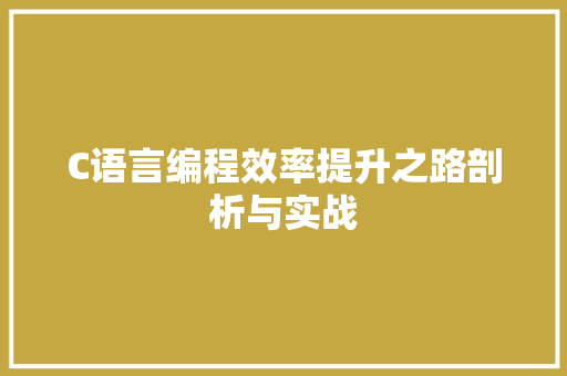 C语言编程效率提升之路剖析与实战