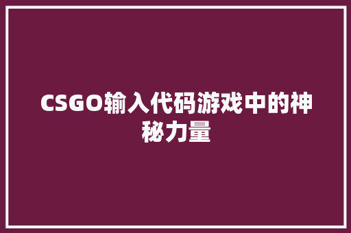 CSGO输入代码游戏中的神秘力量