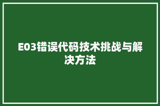 E03错误代码技术挑战与解决方法