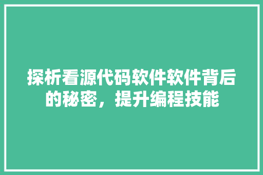 探析看源代码软件软件背后的秘密，提升编程技能