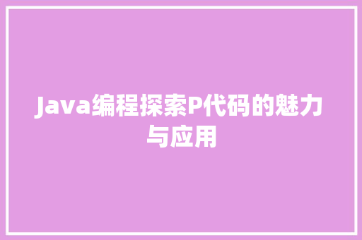 Java编程探索P代码的魅力与应用