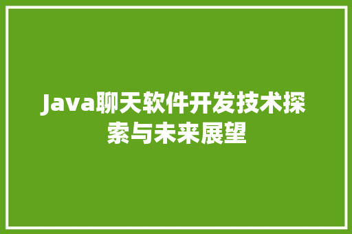 Java聊天软件开发技术探索与未来展望
