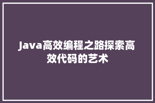 Java高效编程之路探索高效代码的艺术