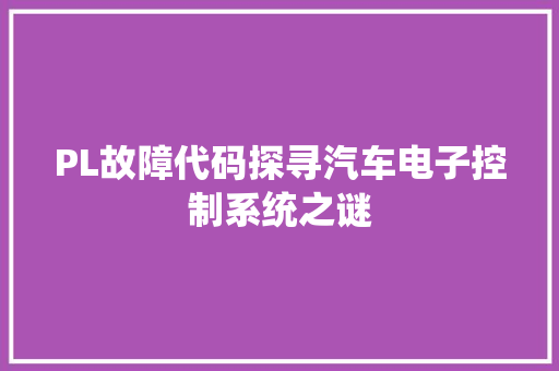 PL故障代码探寻汽车电子控制系统之谜