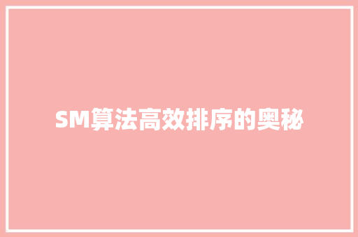 SM算法高效排序的奥秘
